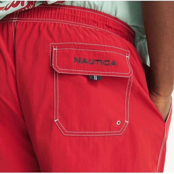 Nautica Mens Big & Tall Deck Swim Trunk Quick Dry Sz 3XL Red Logo - Picture 2 of 7